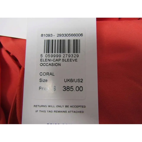 NWT Reiss Eleni Flutter Cap Sleeve strappy back Midi Maxi Coral fit flare dress - Picture 13 of 13